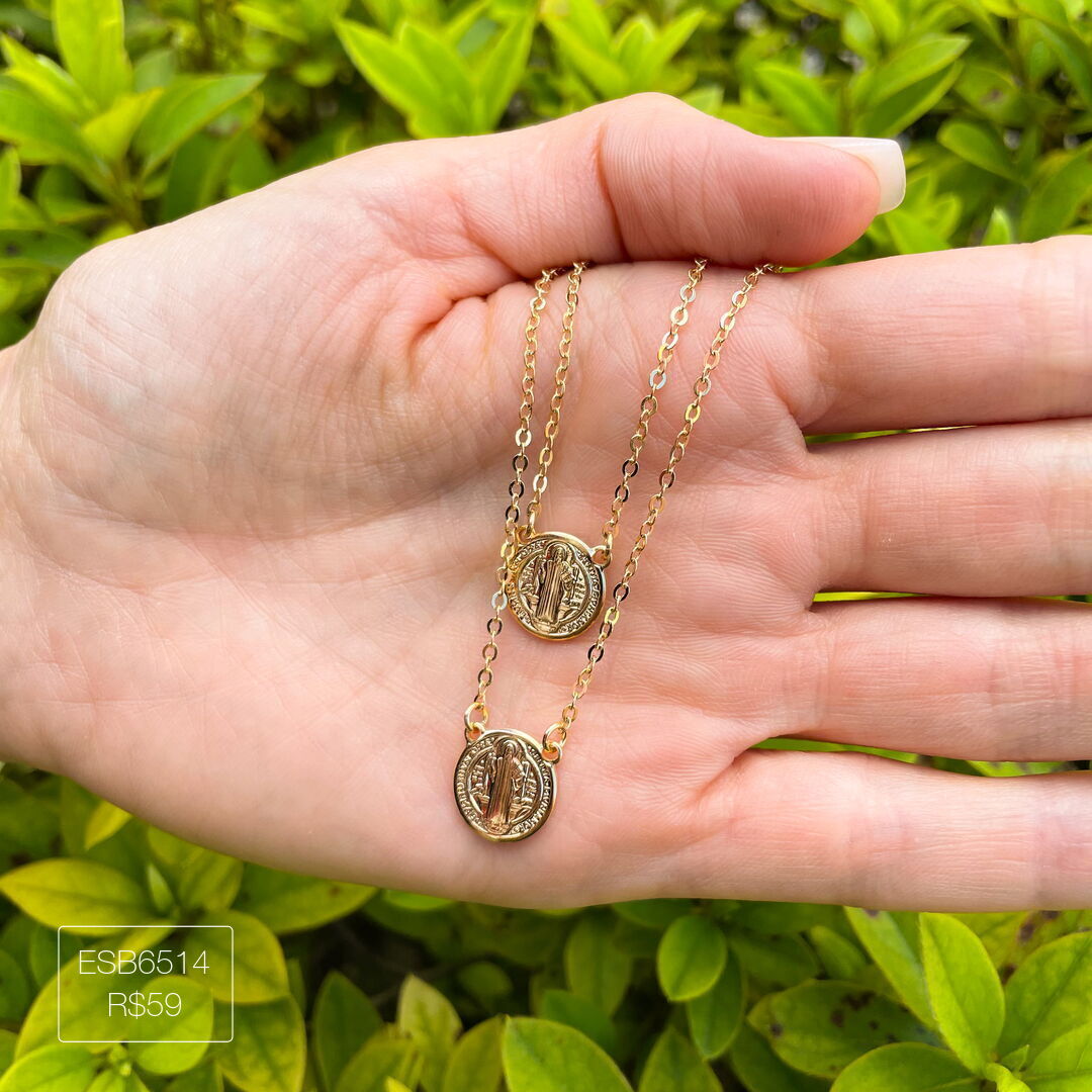 Escapulário São Bento Liso Dourado